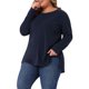 thumbnail image 4 of Agnes Orinda Ropa de Halloween para Mujeres de Talla Grande Camisetas Costuras Expuestas Abertura Lateral Dobladillo Alto Bajo Blusas Cuello Redondo Manga Larga Camiseta Casual 2X Azul Oscuro, 4 of 6