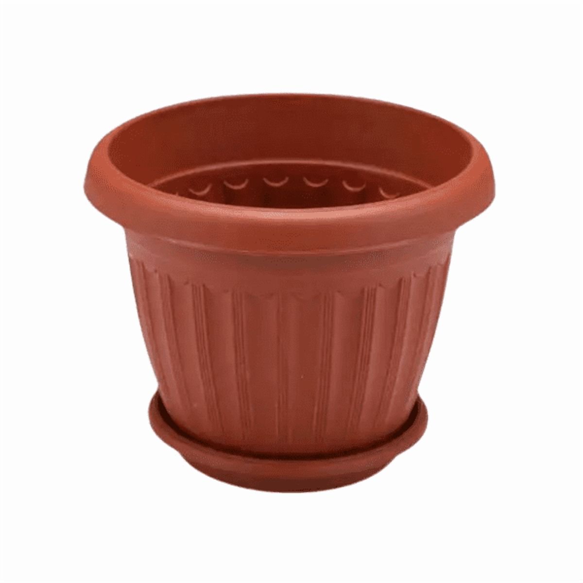 Estilodomus - Macetero Redondo Pequeño 29cm Boca Exterior Plastico Duro Marrón Pequeño S