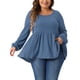 thumbnail image 1 of Agnes Orinda Blusas de Talla Grande para Mujeres Cuello Redondo Manga Larga Top de Punto Peplum 3X Gris Azul, 1 of 6