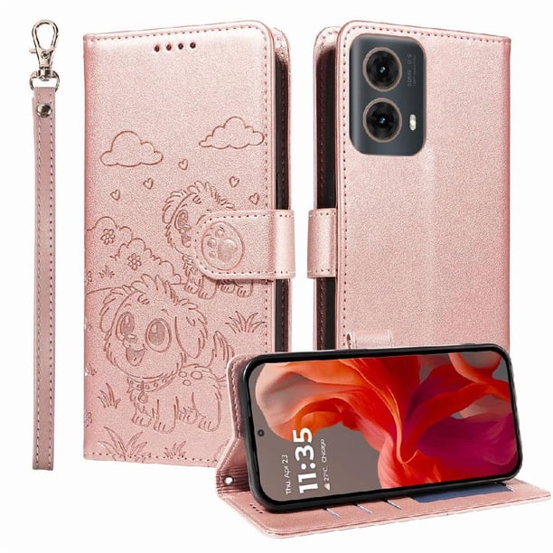 Funda Billetera FOXDOCK Compatible con Motorola Moto Edge 50 Fusion 5G, Diseño Perrito Tierno, Ranuras para Tarjetas y Soporte Plegable