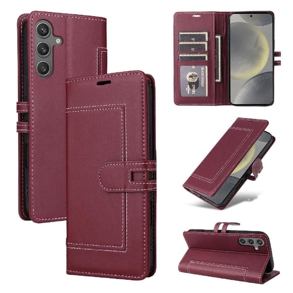 Premium Wallet Case for Samsung Galaxy S25 Plus with Card Slots & Kickstand, Flip Cover Red