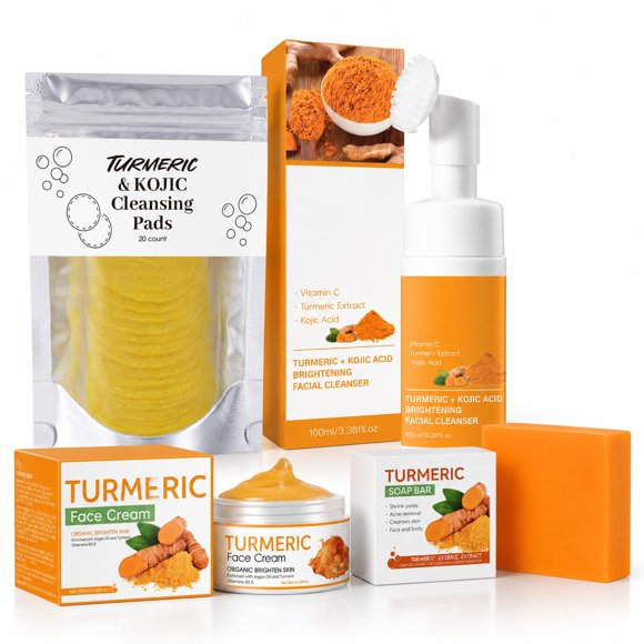 Set de Cuidado Facial AEWOTING con Cúrcuma - Crema Hidratante de 4 Piezas
