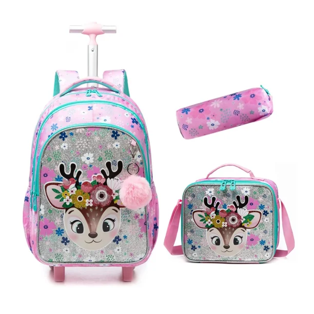 Children's School Backpack with Wheels Kids Wheeled School Bag Teenagers Bag Girls Canvas Backpack Travel Luggage Trolley Bags