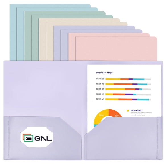 Carpeta de archivo GNL paquete de 10 colores pastel, 2 bolsillos