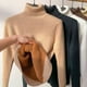 thumbnail image 2 of Suéter de cuello alto para mujer, top de otoño e invierno con forro polar, interior grueso, negro, camisa de manga larga para mujer, 2 of 6