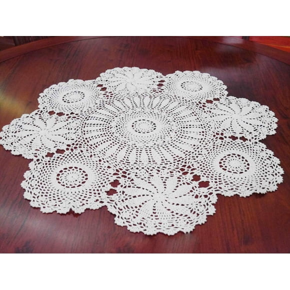 Mantel redondo Damanni 70 cm blanco de algodón crochet