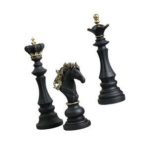 Bothyi - 3 Piezas De Piezas De Ajedrez, Estatuas De Resina De Regalo, Esculturas Para Dormitorio, Mesa De Café, Color Negro
