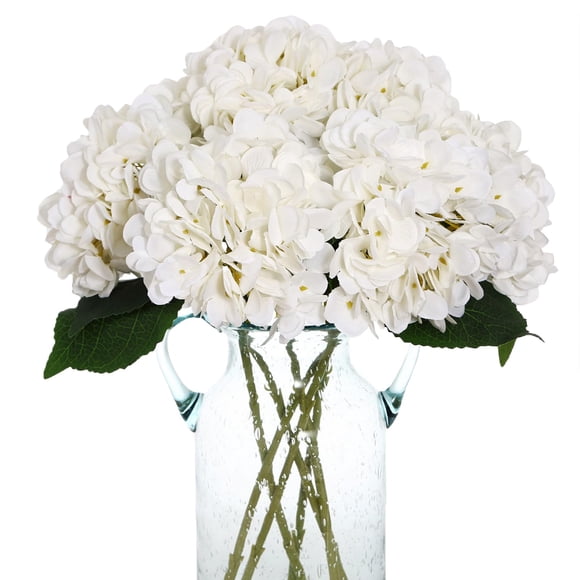 Ramos de flores de hortensia de seda artificial, 6 unidades, color blanco