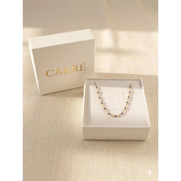Collar Carré Mujer Cadena Y Mostacilla Enchapado En Oro 18 K Dorado