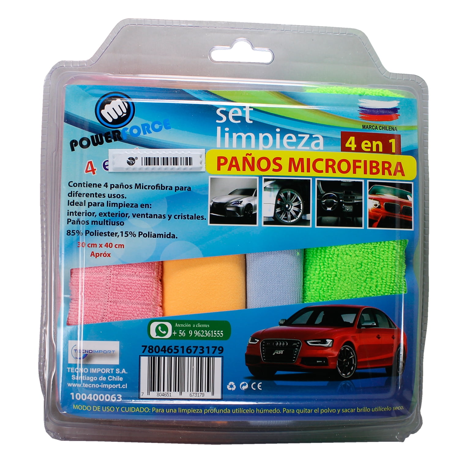 Power Force - Set 4 Paños Multiuso Automotriz / Interior - Exterior