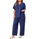 thumbnail image 2 of Agnes Orinda Conjunto de Pijama de 2 Piezas para Mujer de Talla Grande Manga Corta Cuello con Solapa Abotonado, 2 of 6