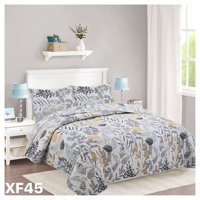 Genérico - Cubrecama Quilt Verano King - Gris Hojas Doradas Xf45