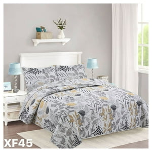 Genérico - Cubrecama Quilt Verano King - Gris Hojas Doradas Xf45