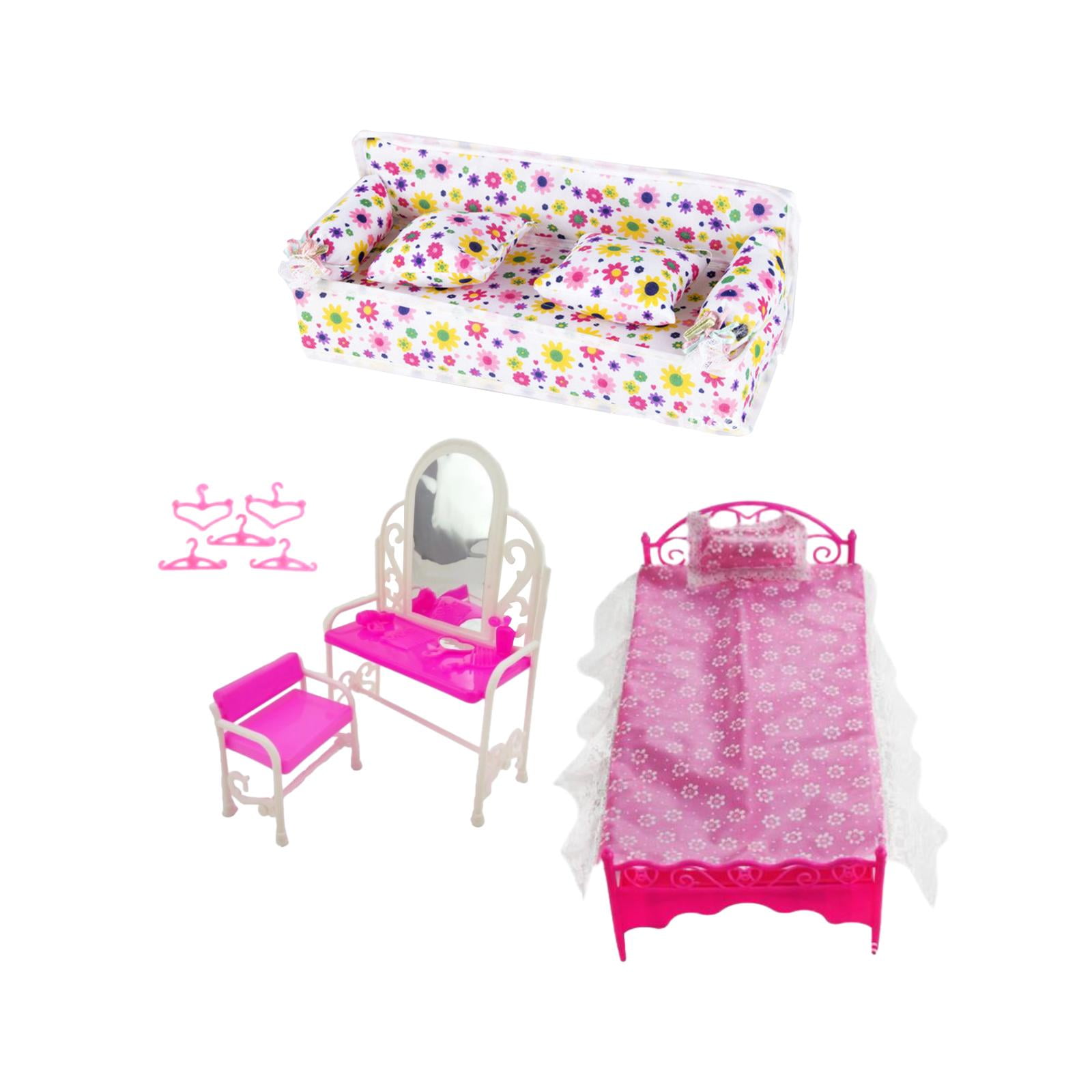 Magideal - Accesorios Para Muebles De Muñecas 1:6, Modelo De Escena De Mini Sofá Cama, Tocador Y Perchas Para Sillas, Decoraciones Para Dormitorio, 9 Piezas