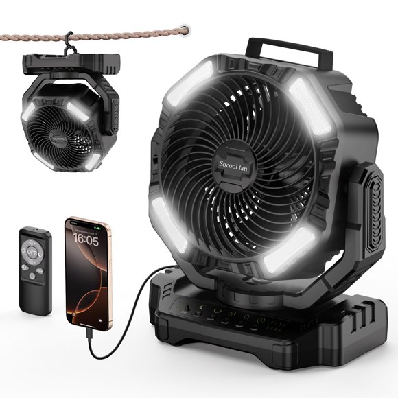 Ventilador para Camping Socool Recargable 40000mAh con 4 Velocidades y Control Remoto