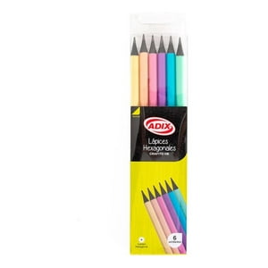 Adix - Set Lápices Grafito Hexagonales 6 Unid Cuerpo Color Pastel, Multicolor