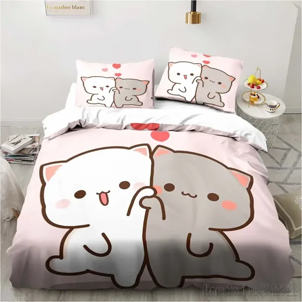 x640 Bed SheetsBubu Dudu Cartoon Cute Bear Kawaii Christmas Duvet Cover Set HD Comforter Cover for Kids Bedding Sets Bedclothes Bedroom Decor 3-Piece Bedding Set (1 Duvet Cover + 2 Pillow Shams) nj640