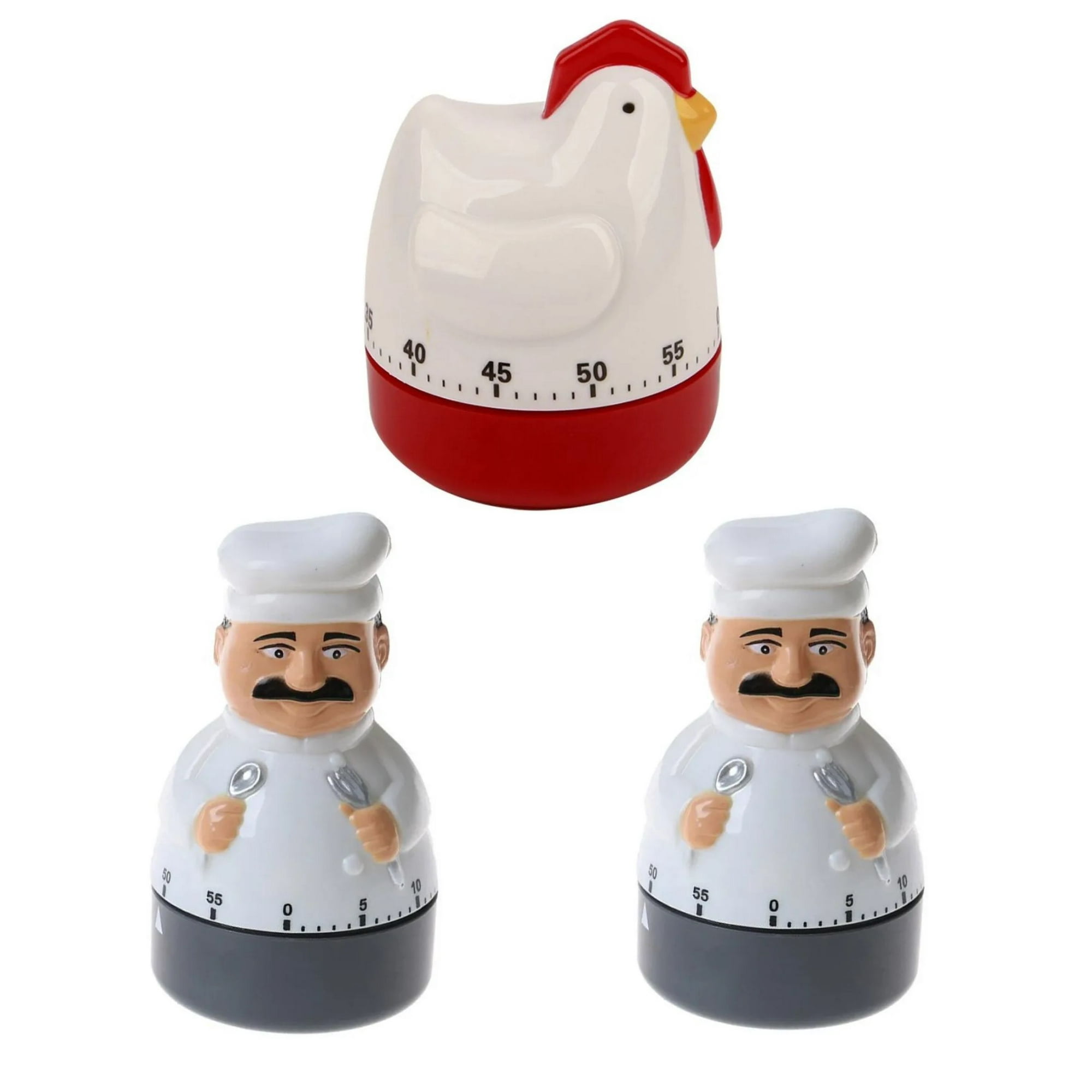 Gen - 3x Timer Cocina 1 Gallina Y 2 Cocinero Reloj Temporizador A Cuerda