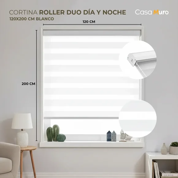 Cortina Roller Duo Día Noche Persiana Ventana 120x200cm Blanco