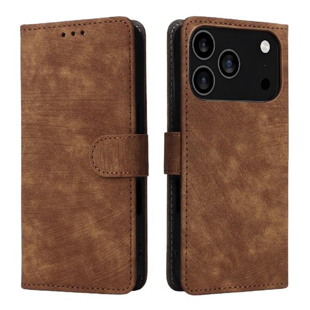Funda Billetera para iPhone 17 Pro con Soporte - Cartera de Cuero con Ranuras Marrón