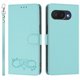 thumbnail image 2 of Funda de Cuero Tipo Billetera For Google Pixel 9a 6.3", con Tarjetero, Pulsera, Soporte a Prueba de Golpes con Relieve de Patrón Feliz, Verde Claro, For Google Pixel 9a, 2 of 8