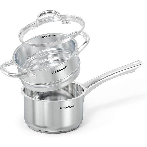 Cacerola Sunhouse de 2 L de Acero Inoxidable con Vaporera