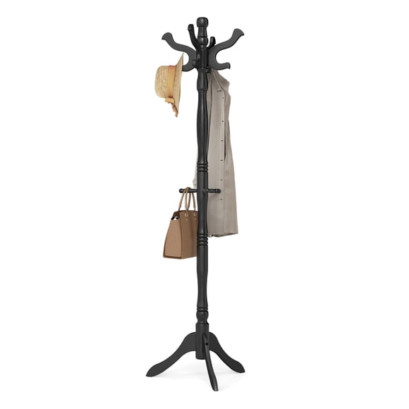 Perchero VASAGLE URCR005B01 de madera maciza de caucho con 11 ganchos, negro