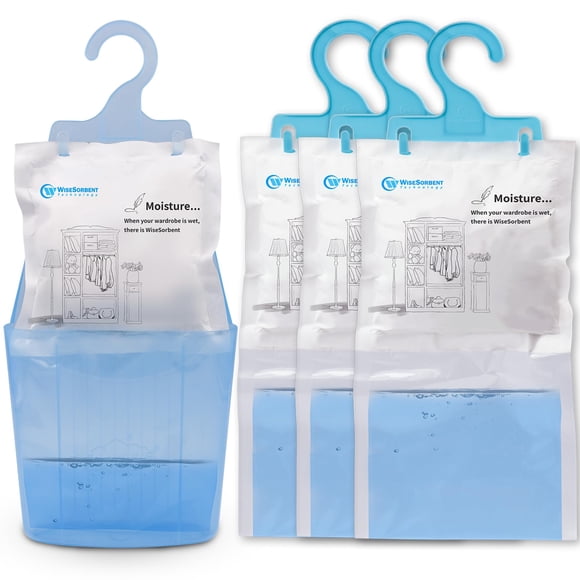 Absorbe humedad Wisesorb, paquete de 4 con estuche de plástico y gancho