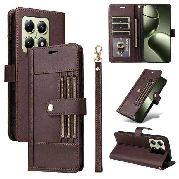 FOXDOCK Funda tipo Cartera para Xiaomi 14T – Cubierta de Cuero PU con Múltiples Ranuras, Bolsillo para Efectivo y Correa de Muñeca