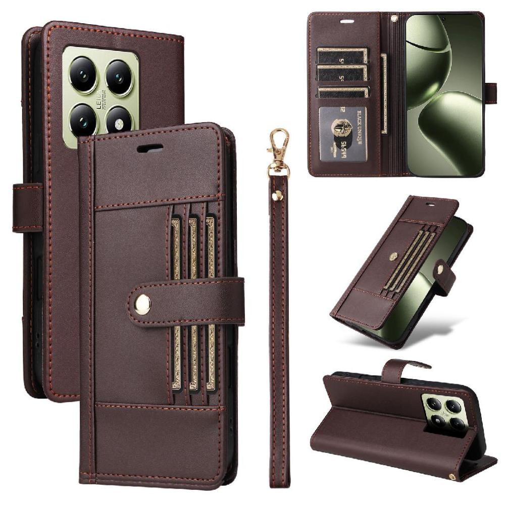 Foxdock Funda Tipo Cartera Para Xiaomi 14t – Cubierta De Cuero Pu Con Múltiples Ranuras, Bolsillo Para Efectivo Y Correa De Muñeca