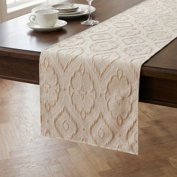 REGALWOVEN Camino de Mesa para Decoración de Cocina, Larga Lavable de Poliéster para Decoración de Mesa de Cocina y Comedor Beige 13.8x63 pulgadas