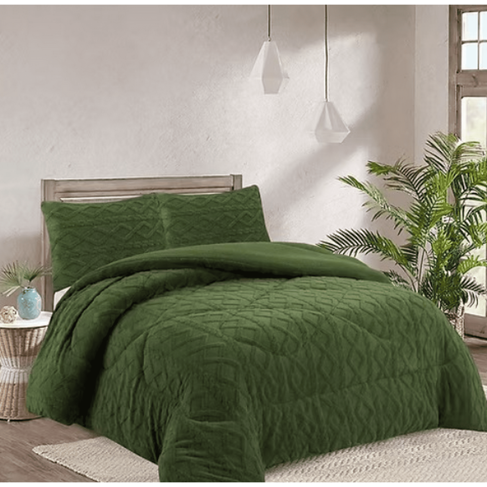 Tecnocasa - Plumon De Invierno Con Chiporro Trenzados Color Verde Plaza Y Media