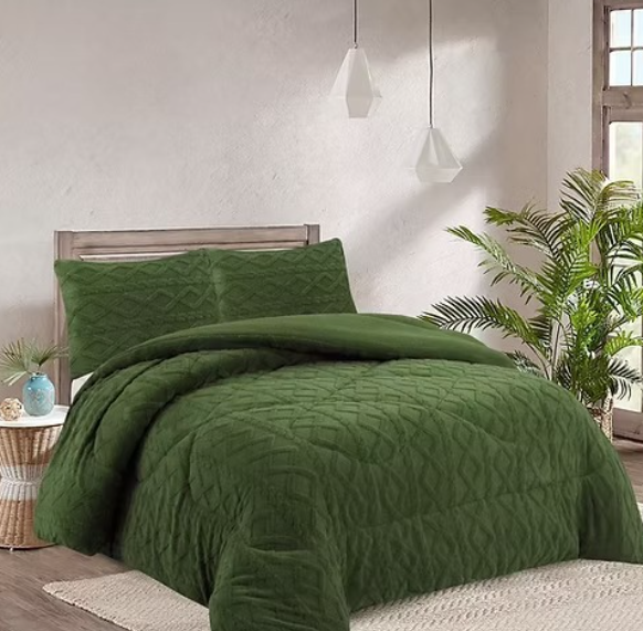 Tecnocasa - Plumon De Invierno Con Chiporro Trenzados Color Verde Plaza Y Media