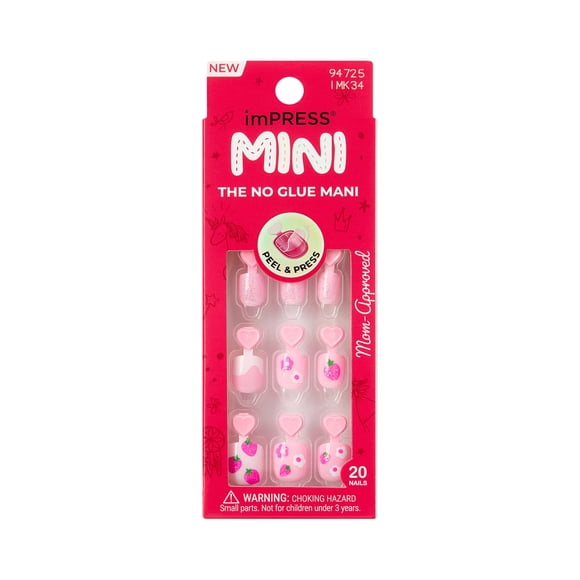 Uñas Postizas imPRESS Mini Berry Cute Rosadas para Niñas 20 Uñas