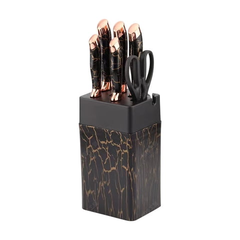 Mp - Set 7 Cuchillos De Cocina Marble Lux Negro Dorado
