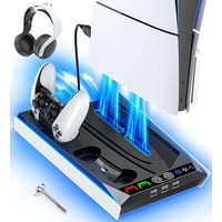 Soporte Ps5 Estación De Enfriamiento Aaronmei 3 Niveles Led Rgb Cargador Controladores 3 Hub Usb Negro