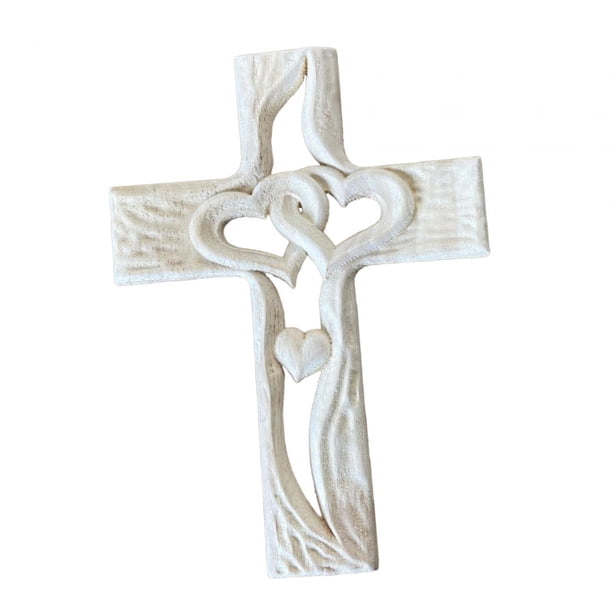 Cruz De Madera Tallada Corazón Entrelazado Para Acción De Gracias Cumpleaños Día De San Valentín Grande Blanco