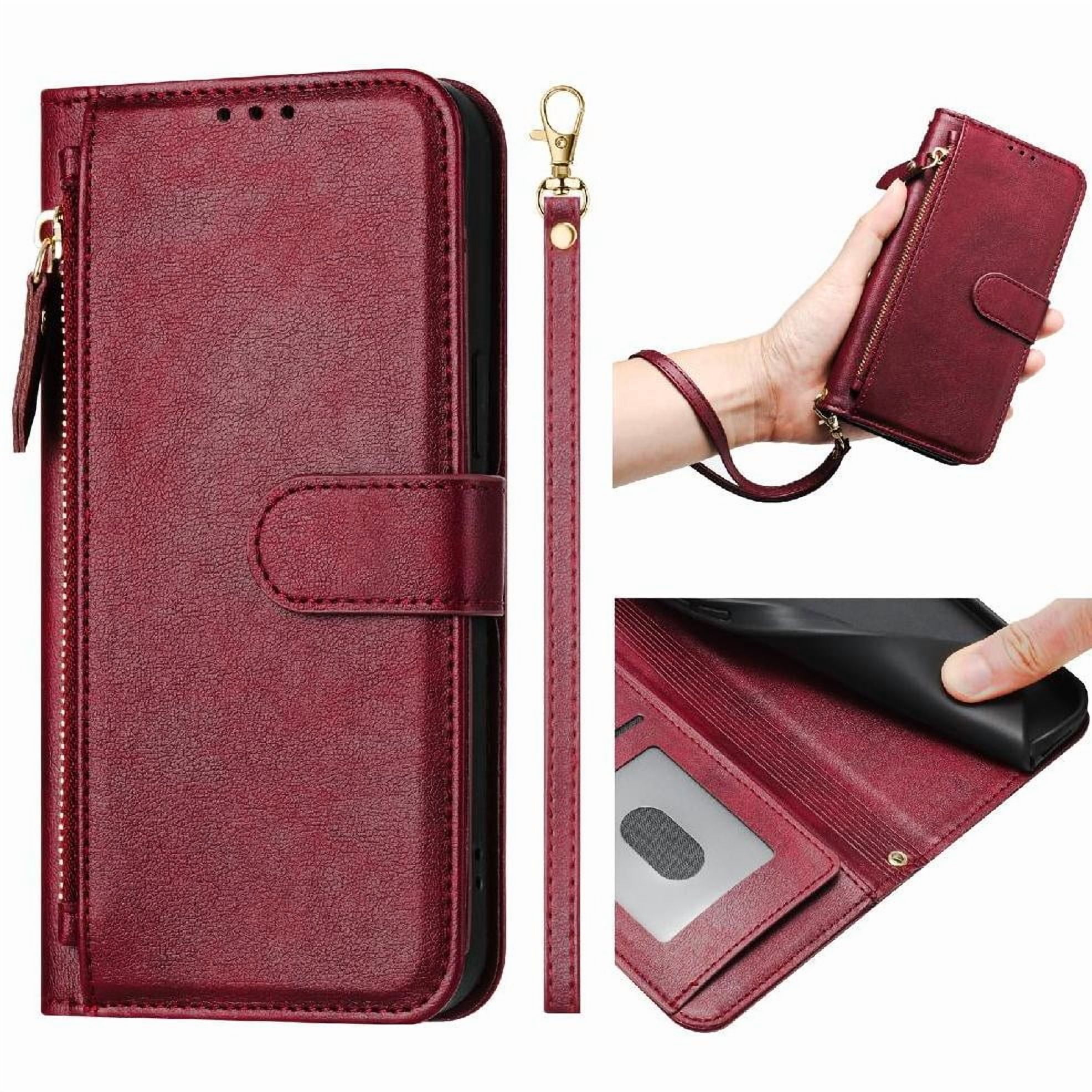 Foxdock - Funda Tipo Billetera Para Negroview Wave 8c Con Cremallera Portatarjetas Soporte Correa De Muñeca Cuero Rojo