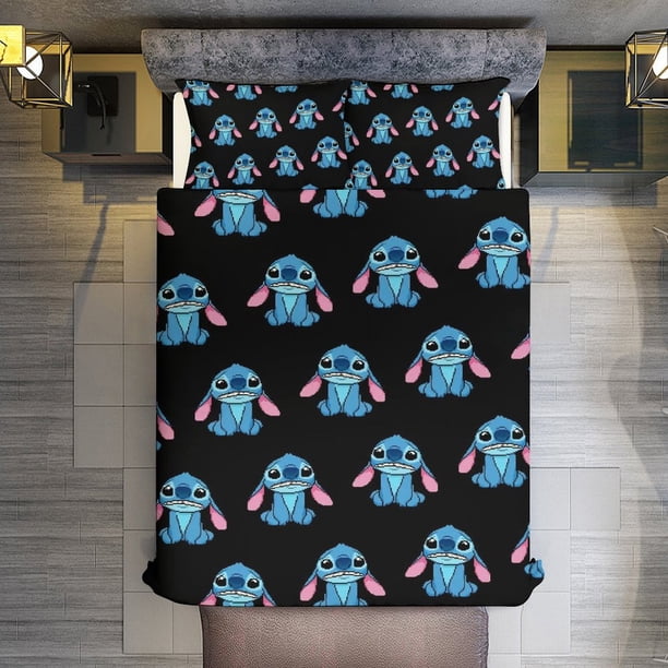 Cartoon Stitch1 3 Pieces Duvet Cover Set Full Size Super Soft Fade Resistant Microfiber