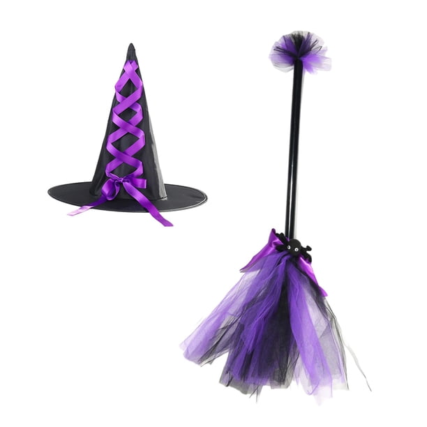 Sombrero de escoba para Halloween, sombrero puntiagudo, accesorios de decoración para niños, novedad, escoba para club, cosplay, actuaciones en escena Púrpura