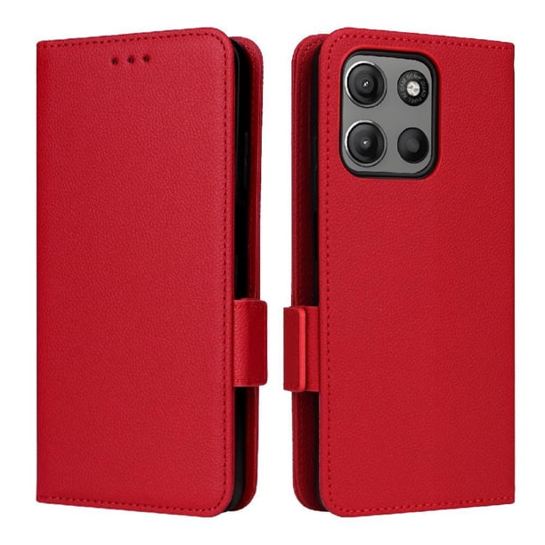 Funda Cartera para Motorola MOTO G15 Power 4G Tapa Flip con Ranuras y Soporte Rojo