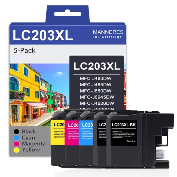 Cartucho de tinta MANNERES LC203XL paquete de 5 (Negro/Cian/Magenta/Amarillo)