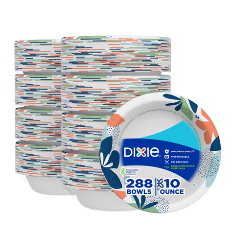 Paper Bowls Dixie, 300 Ml, 36 Unidades (Paquete De 8), Aptos Para Microondas
