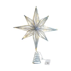 Magideal - Estrella Navidad Topper Árbol Hierro Adorno Artesanal Función Iluminación Base Firme Para Mesa Estantería Oficina Habitación Sala De Estar Regalos Nav 25Cm Plata
