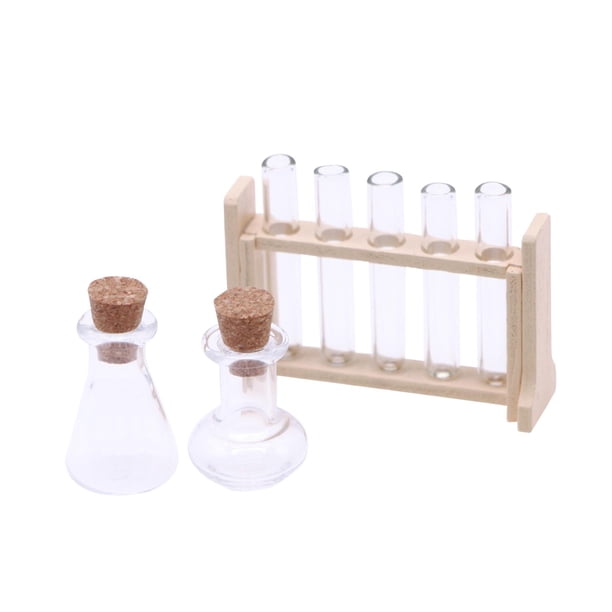 Juego De Tubos De Ensayo Para Casa De Muñecas 1:12, Tubos De Ensayo De Vidrio Transparente, Accesorios De Laboratorio, Adorno De Madera