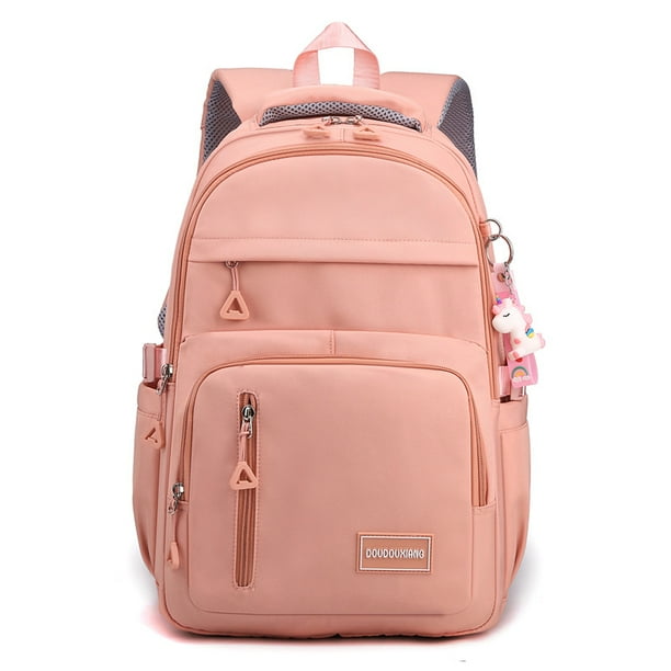 Girls School Bag With pendant Nylon Backpack Travel Rucksack Multi Pockets Waterproof Casual Simple Style Schoolbag for Teenager