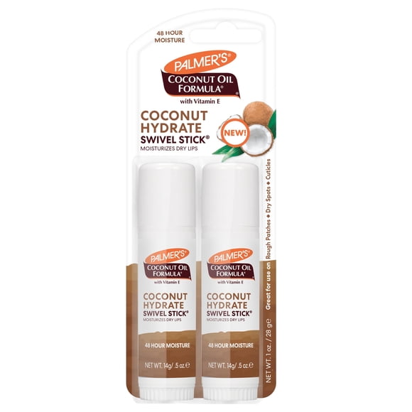 Bálsamo labial Palmer's en barra giratoria hidratante con aceite de coco, paquete de 2