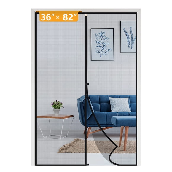 Puerta mosquitera magnética Yotache 91 x 210 cm de fibra de vidrio negra