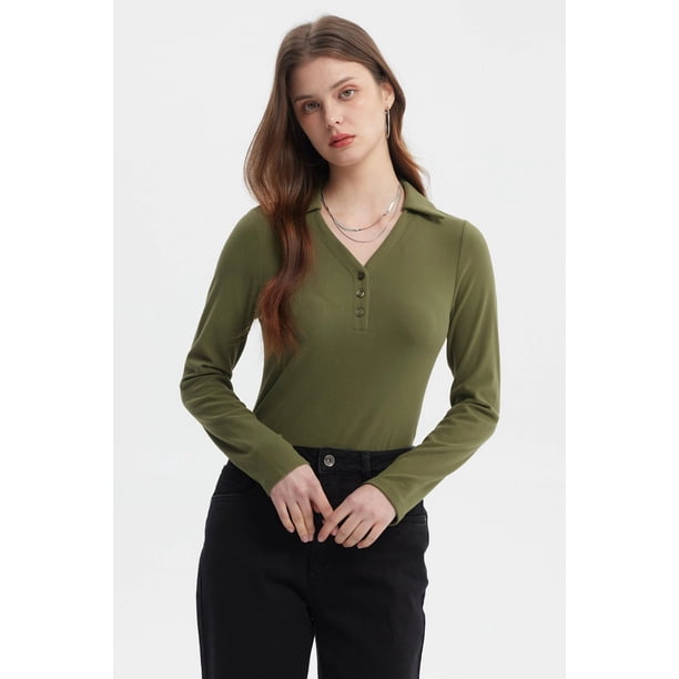 Polera Mujer Manga Larga Verde Militar Claro