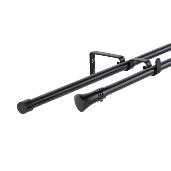 Set Doble De Barras Para Cortina Extensible 170-320 Cm De Metal Diámetro 16/19 Mm Soporte De Muro Terminal Cónico Color Negro